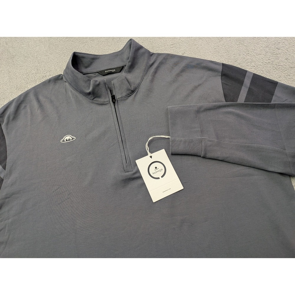 NWT RADMOR Men's XL Shadow Blue Graphite Colton Cap Stripe 1/4 Zip LS Shirt